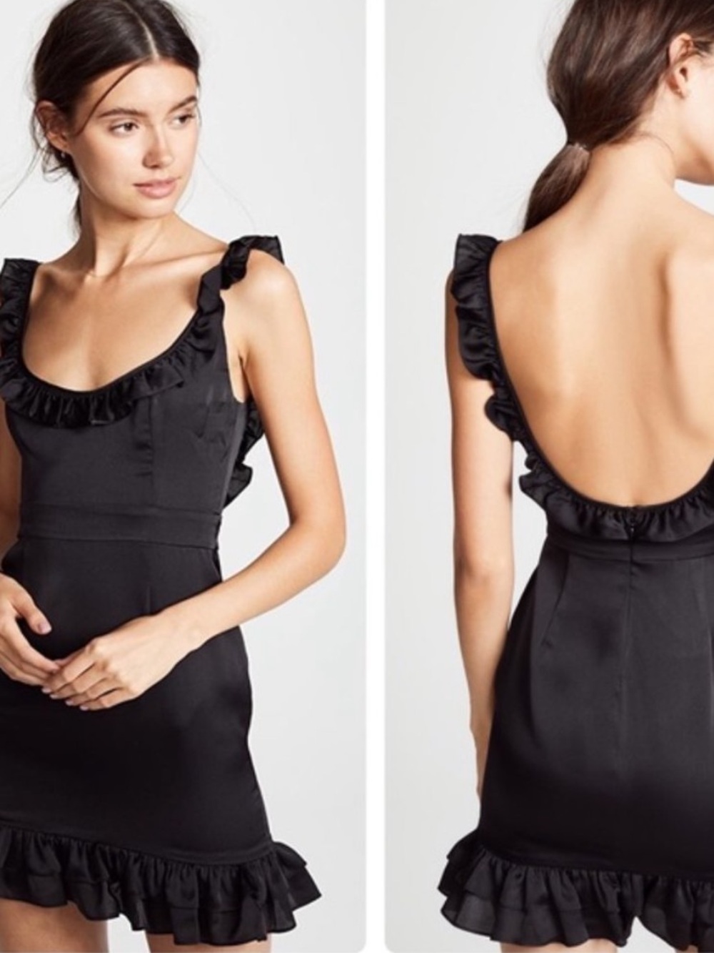 Fame and Partners Black Mini Ruffled Scoop Back Dress. Feminine party Size 4
